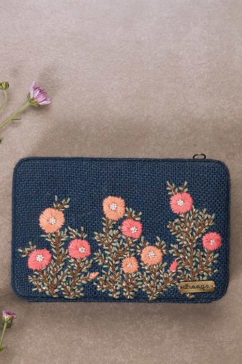 Pink Buttercups Navy
 Box Clutch