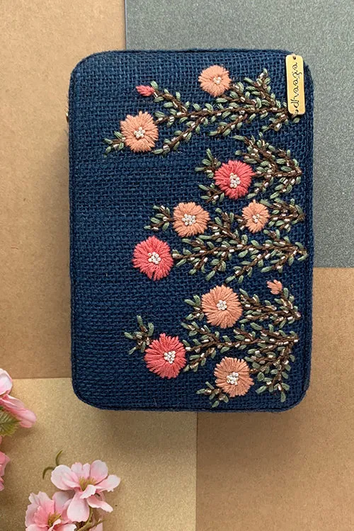 Pink Buttercups Navy
 Box Clutch