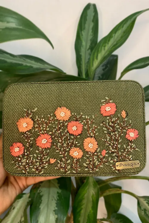 Pink Buttercups Olive
 Box Clutch