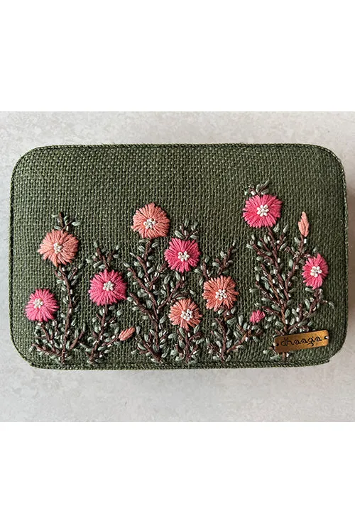 Pink Buttercups Olive
 Box Clutch