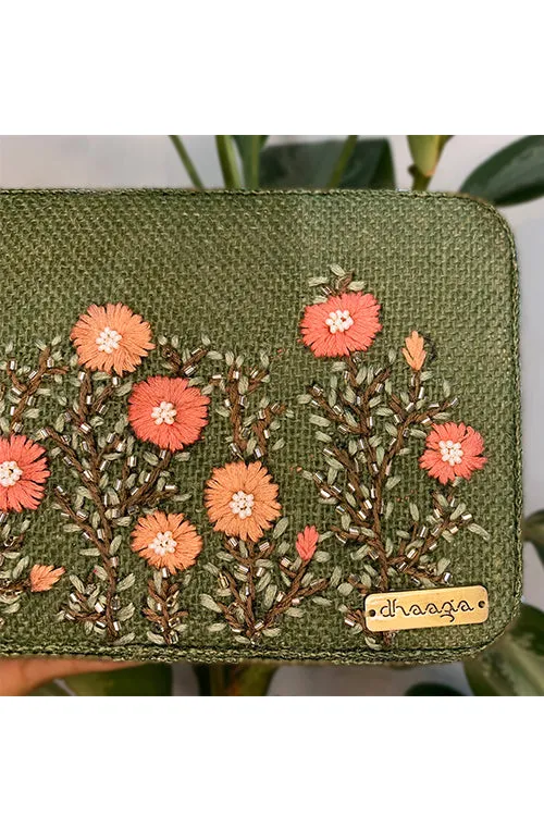 Pink Buttercups Olive
 Box Clutch