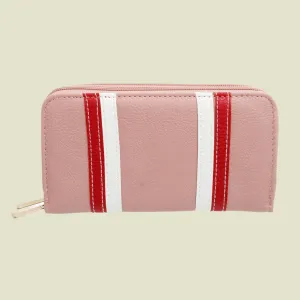 Pink Vegan Leather Double Zipper Wallet