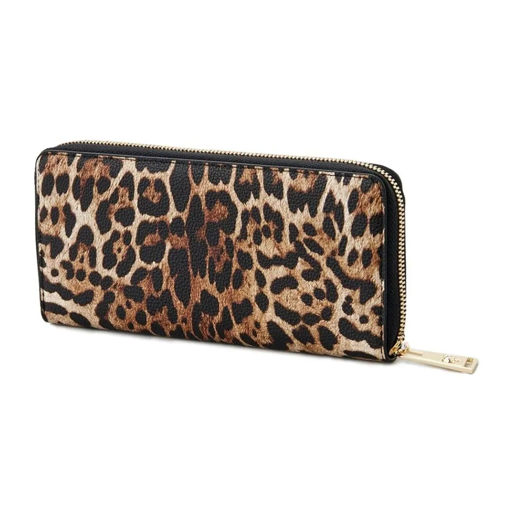 Plein Sport Sleek Designer Zipper Wallet with Gold Accents