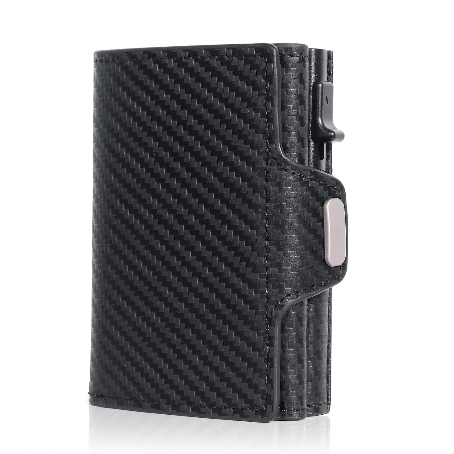 Pop-Up Card Case with RFID Protection Genuine Leather Wallet with Compartment for Notes and Coins