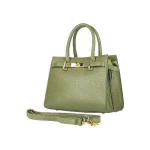 RB1016AG | Women's handbag  with removable shoulder strap. Shiny Gold metal snap hooks - Olive Green color