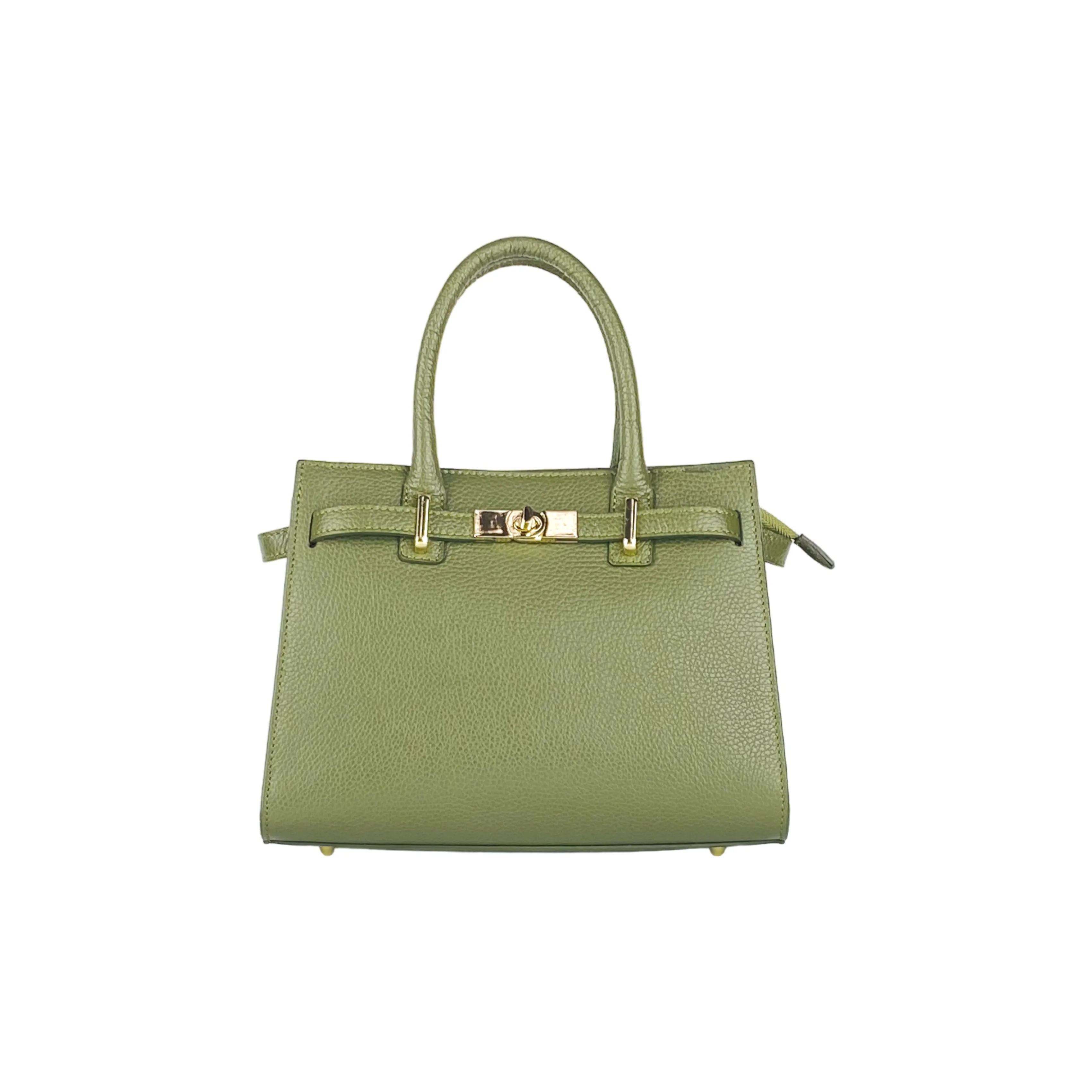 RB1016AG | Women's handbag  with removable shoulder strap. Shiny Gold metal snap hooks - Olive Green color