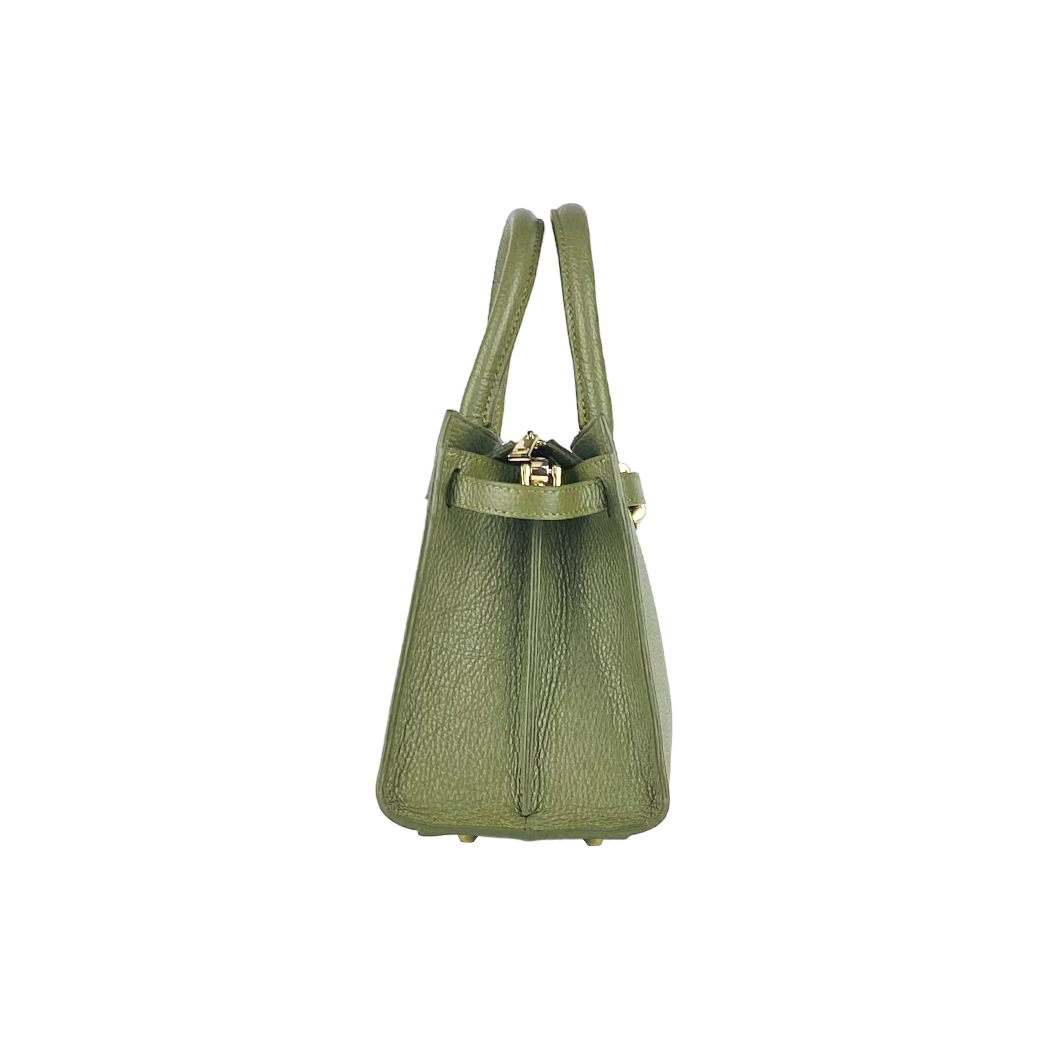 RB1016AG | Women's handbag  with removable shoulder strap. Shiny Gold metal snap hooks - Olive Green color