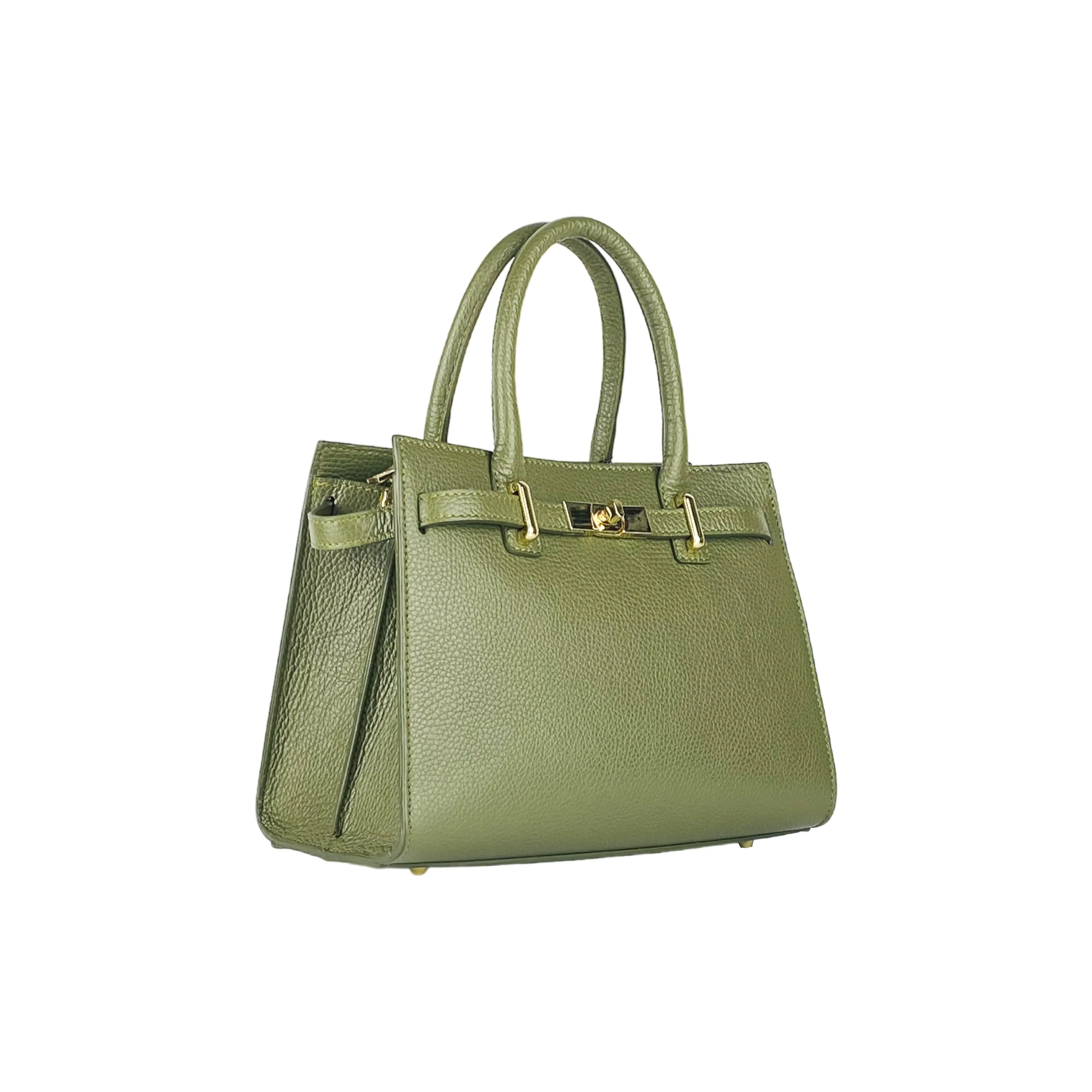 RB1016AG | Women's handbag  with removable shoulder strap. Shiny Gold metal snap hooks - Olive Green color