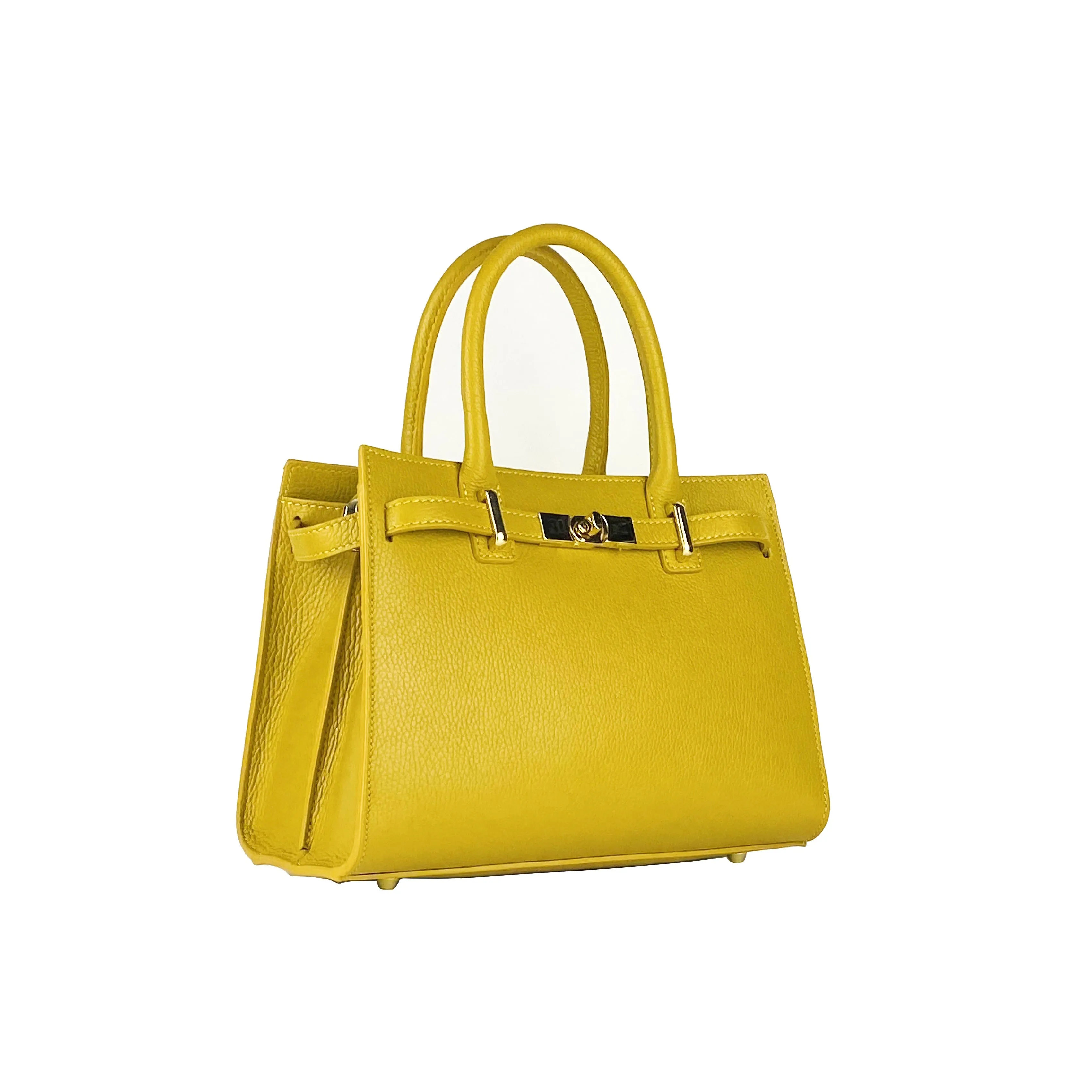 RB1016AR | Women's handbag removable shoulder strap. Attachments with shiny gold metal snap hooks - Mustard color