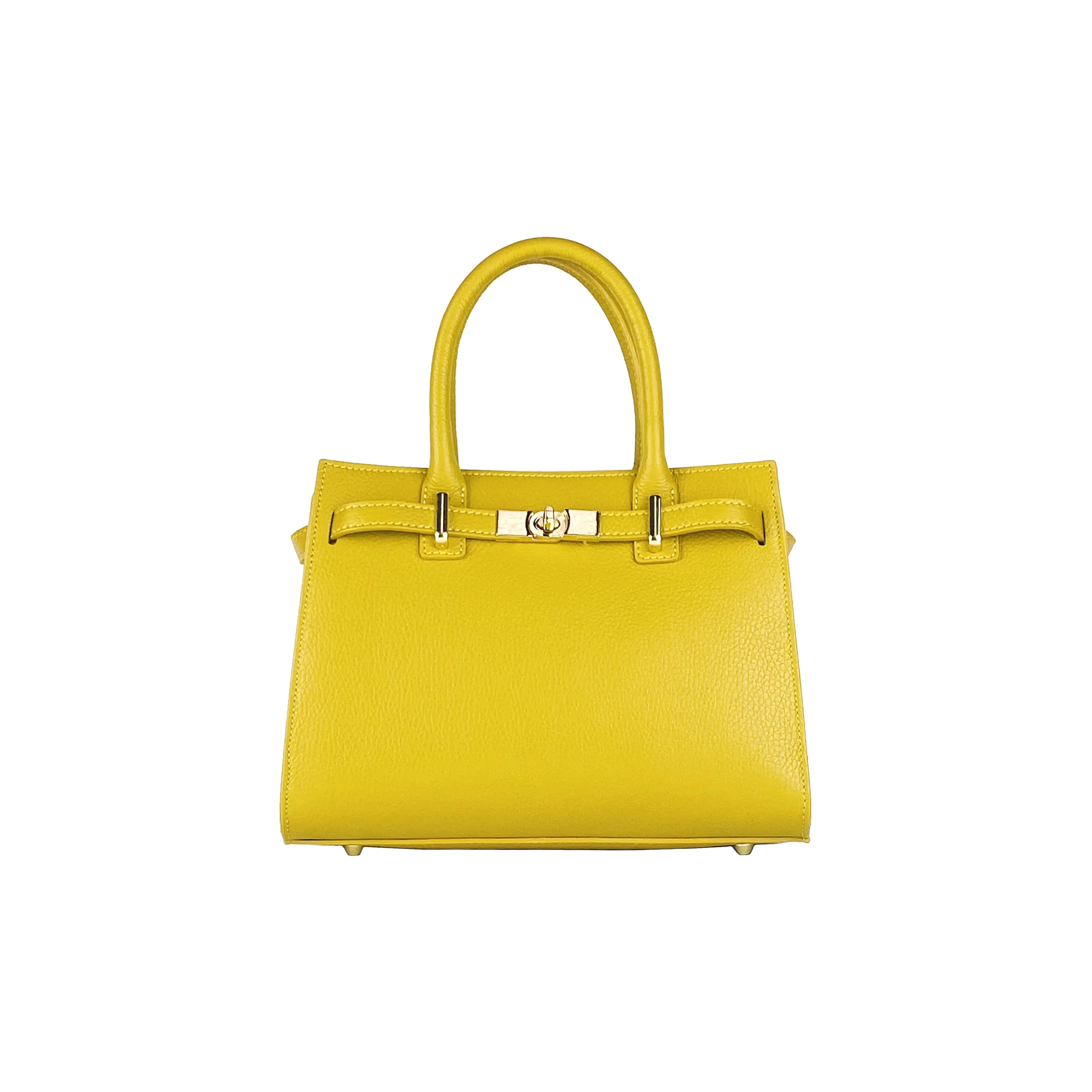 RB1016AR | Women's handbag removable shoulder strap. Attachments with shiny gold metal snap hooks - Mustard color