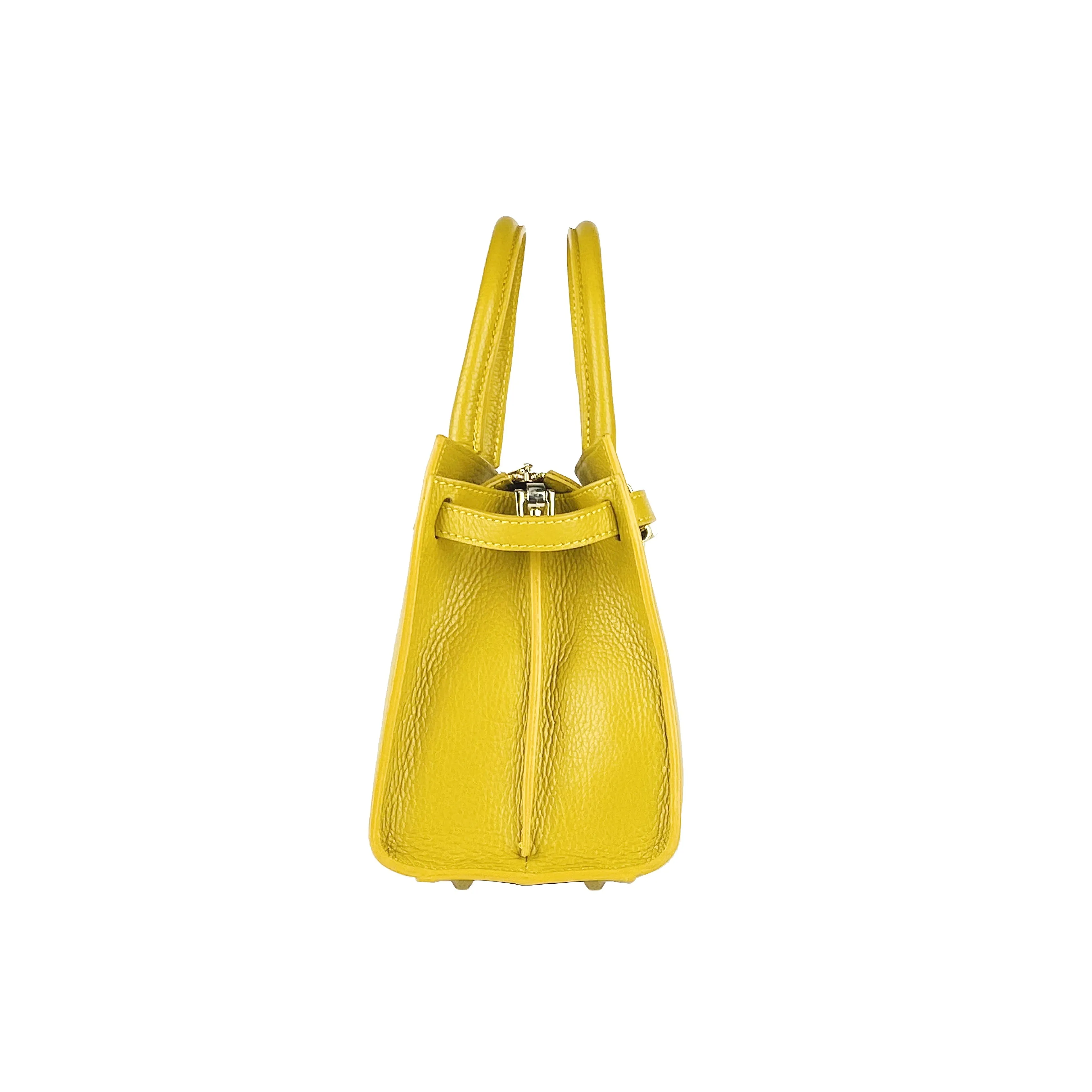 RB1016AR | Women's handbag removable shoulder strap. Attachments with shiny gold metal snap hooks - Mustard color