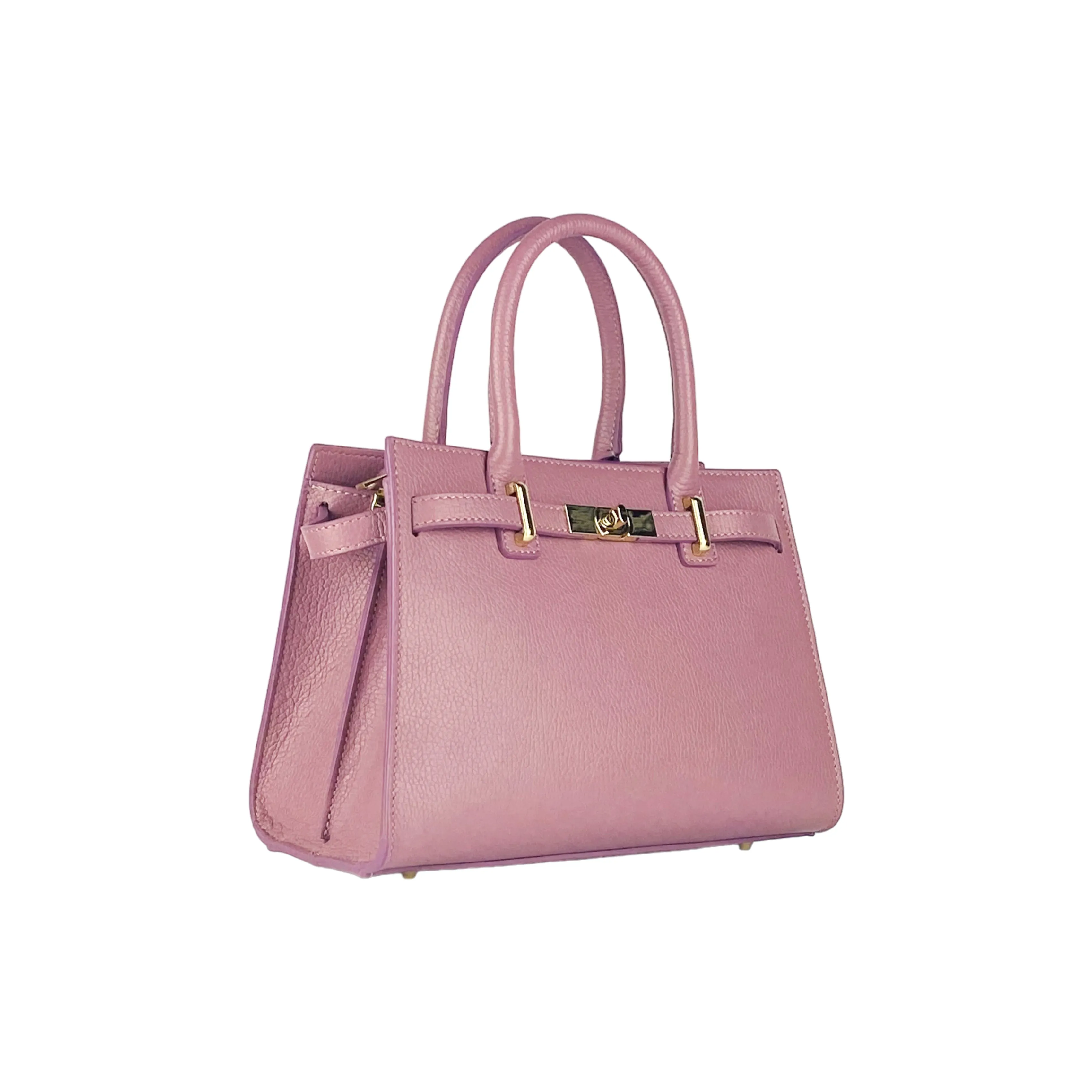 RB1016AZ | Women's handbag with removable shoulder strap. Shiny Gold metal snap hooks - Antique Pink color