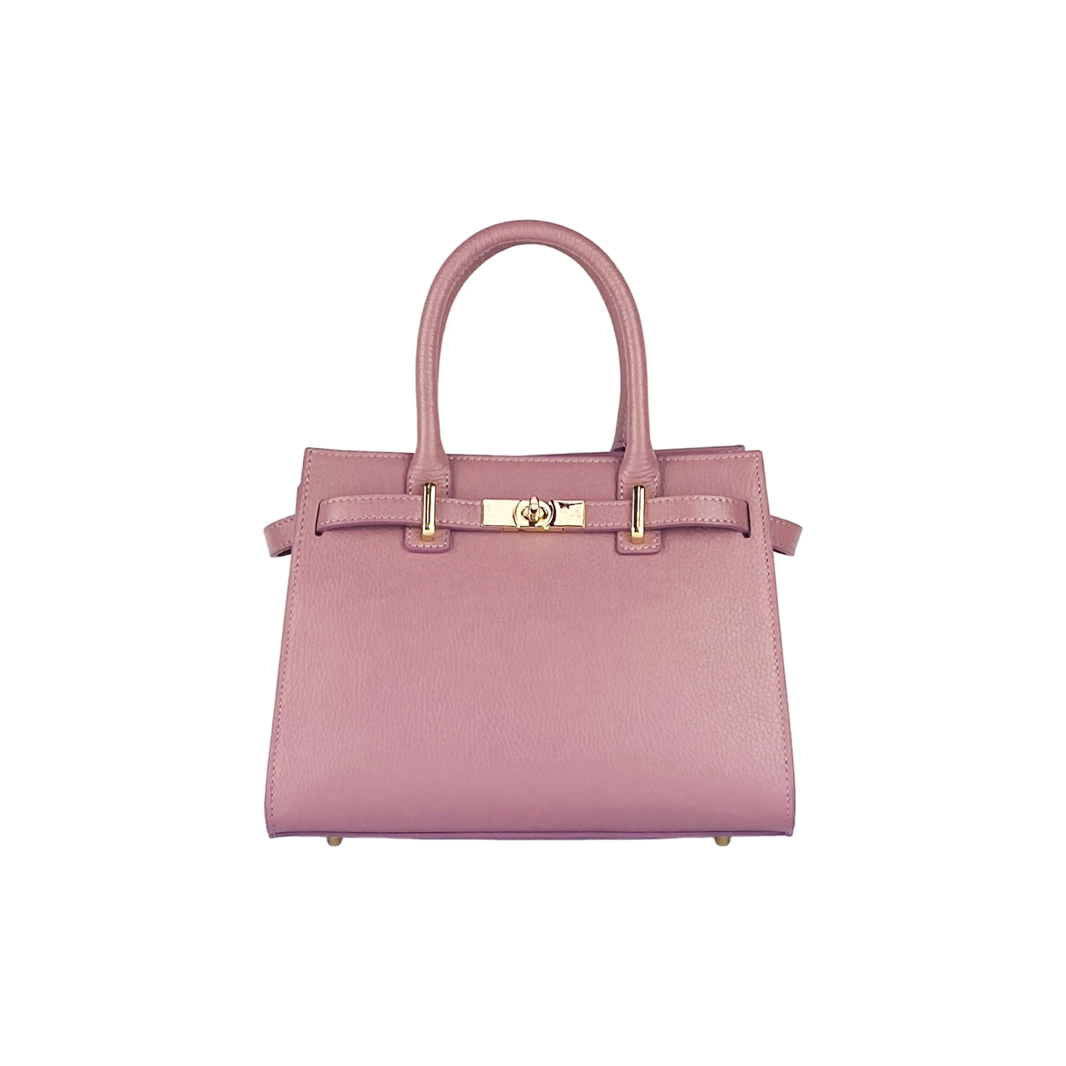 RB1016AZ | Women's handbag with removable shoulder strap. Shiny Gold metal snap hooks - Antique Pink color