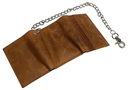 RFID Blocking Leather Chain Trifold with ID Window and Credit Card Pockets USA Series