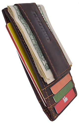 RFID Blocking Money Clip Front Pocket Vintage Leather Strong Magnetic Slim Thin Wallet