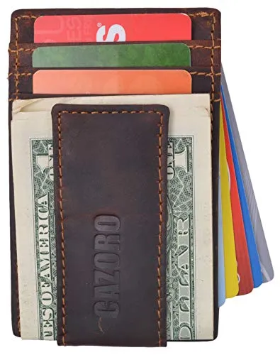 RFID Blocking Money Clip Front Pocket Vintage Leather Strong Magnetic Slim Thin Wallet