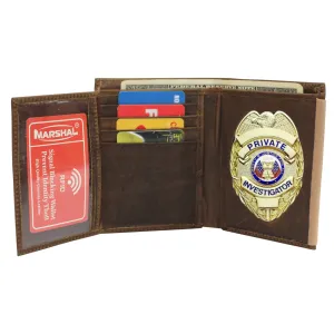 RFID Blocking Vintage Leather Badge Holder Bifold Trifold Wallet