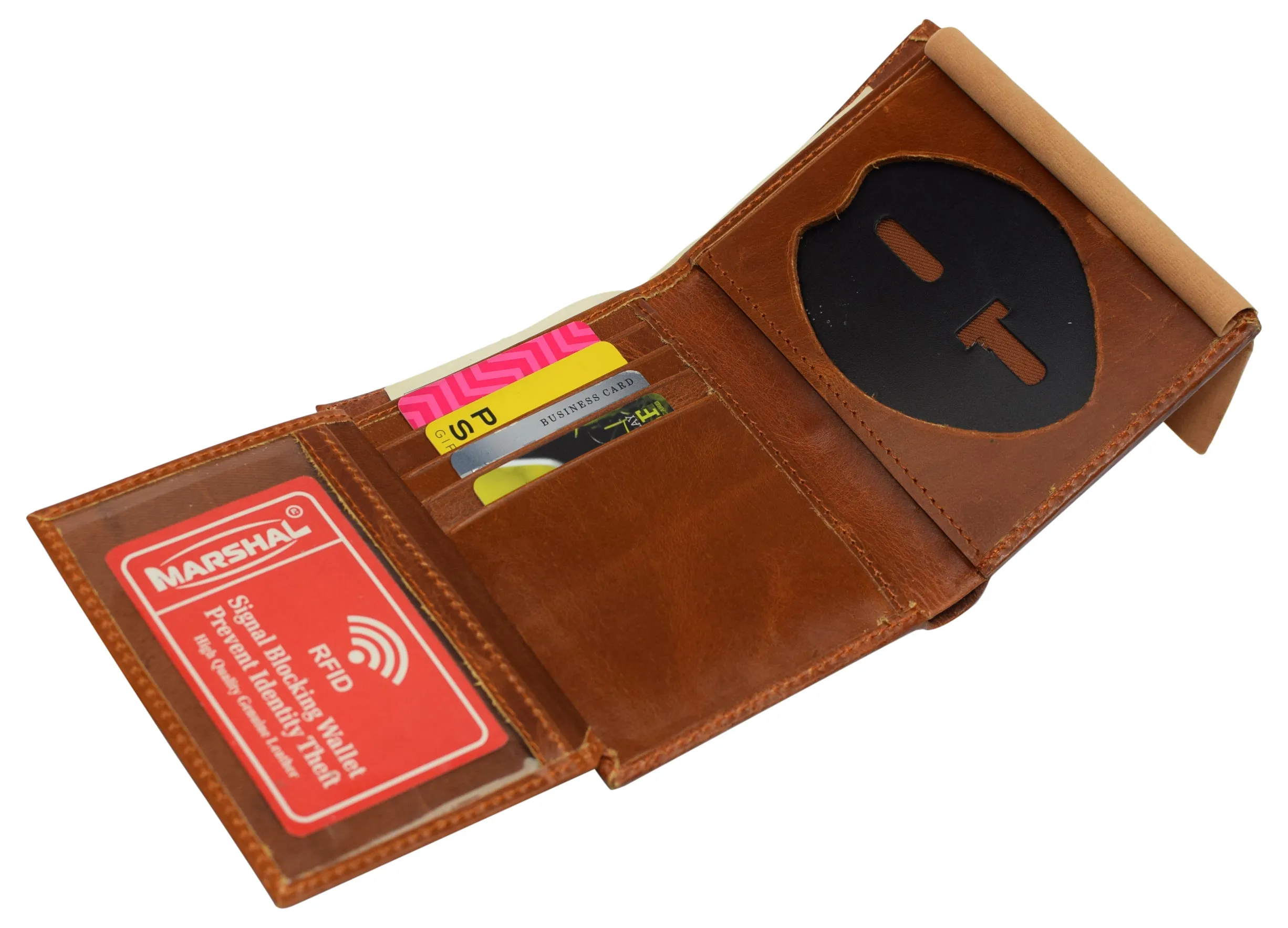 RFID Blocking Vintage Leather Badge Holder Bifold Trifold Wallet