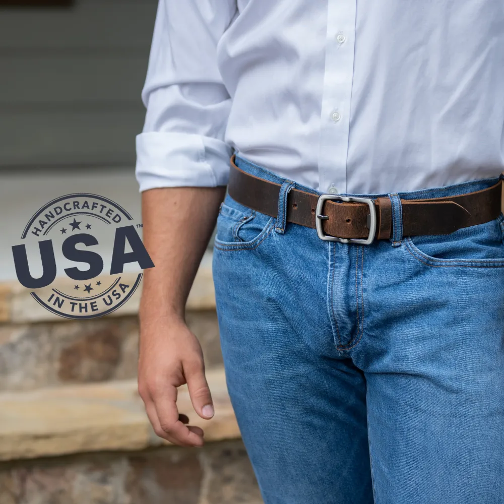 Rocky River Distressed Brown Belt & Wallet Set by Nickel Smart®