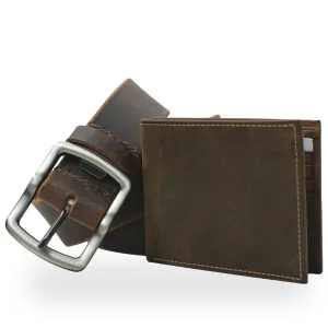 Rocky River Distressed Brown Belt & Wallet Set by Nickel Smart®