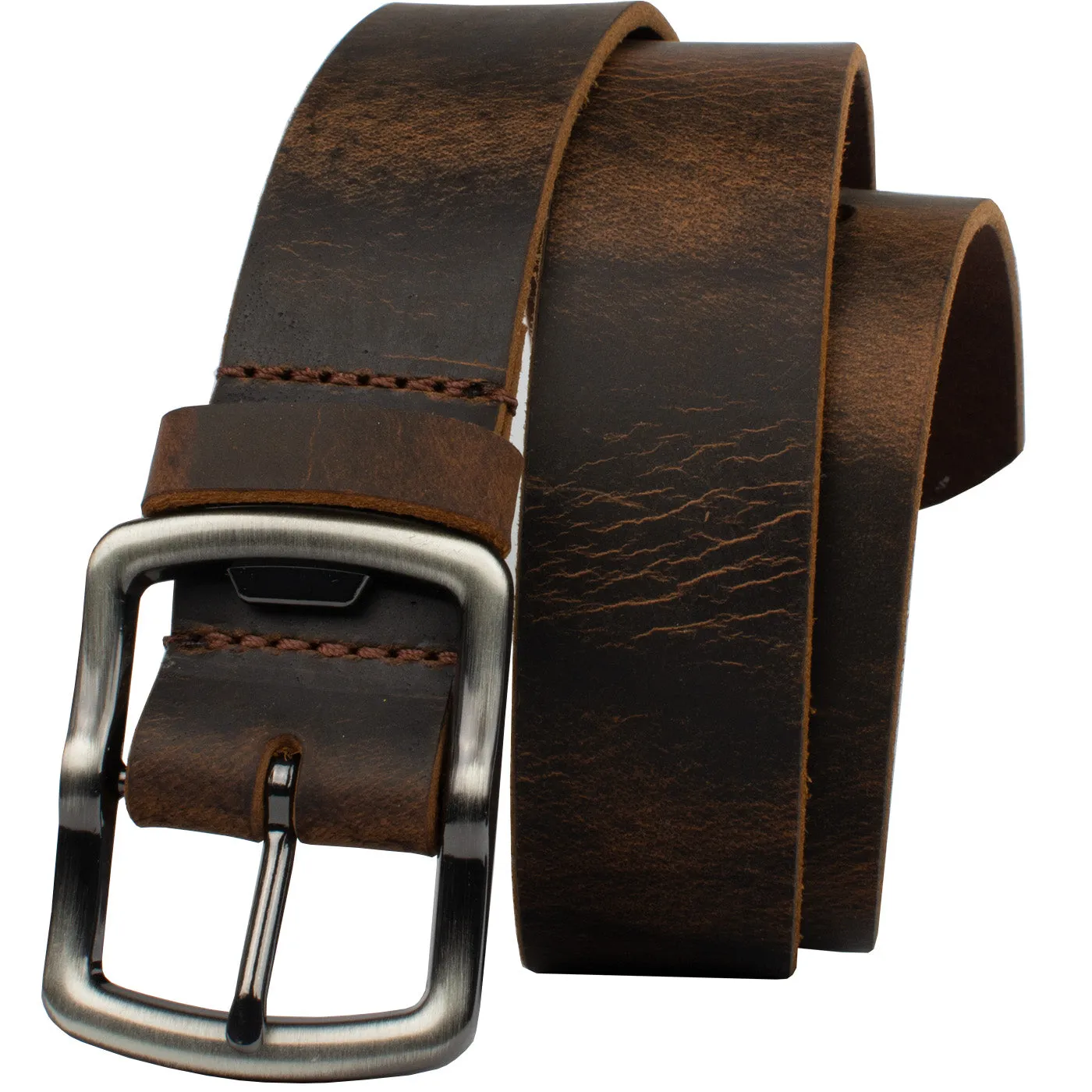 Rocky River Distressed Brown Belt & Wallet Set by Nickel Smart®