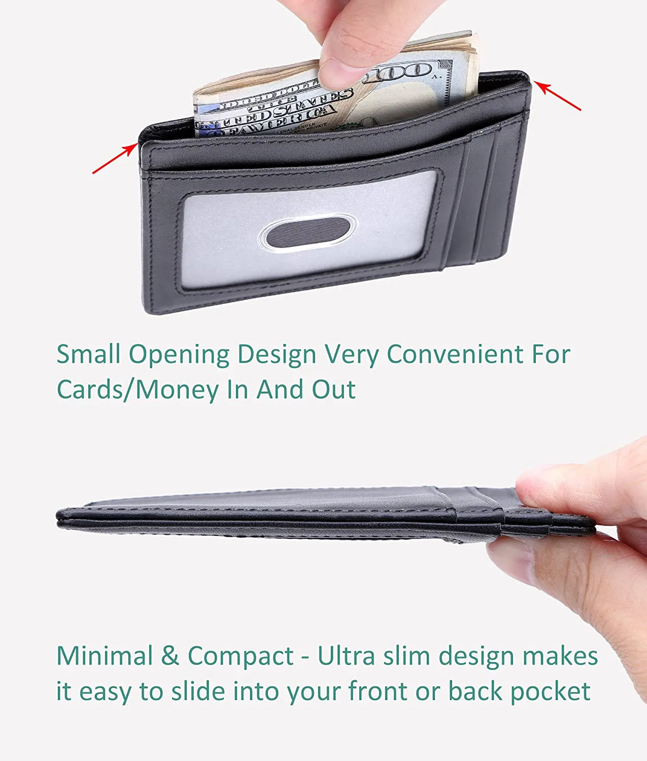 Slim Minimalist Wallet RFID Blocking Front Pocket Wallet Credit Card Holder Minimal Thin Wallet for Mens Crazy Horse Leather Carbon Fiber Vegan Wallet