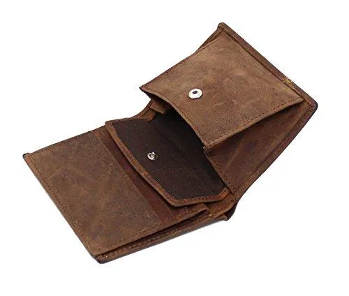 STARHIDE Mens RFID Blocking Distressed Hunter Leather Trifold Coin Pocket Wallet 1195 Brown