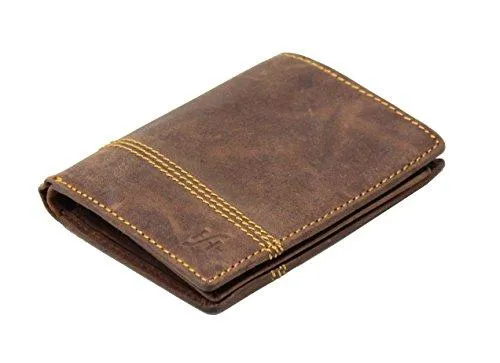 STARHIDE Mens RFID Blocking Distressed Hunter Leather Trifold Coin Pocket Wallet 1195 Brown