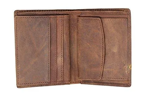 STARHIDE Mens RFID Blocking Distressed Hunter Leather Trifold Coin Pocket Wallet 1195 Brown