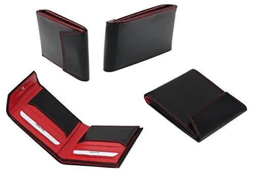 STARHIDE Mens RFID Blocking Genuine Goat Leather Wallet 620 (Black Red)