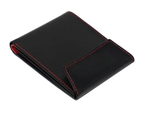 STARHIDE Mens RFID Blocking Genuine Goat Leather Wallet 620 (Black Red)