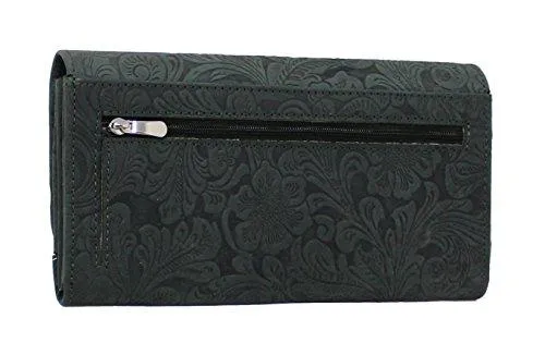 STARHIDE Women Embossed Floral Purse Real Distressed Hunter Leather RFID Blocking Clutch Wallet 5575