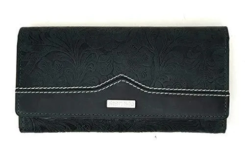 STARHIDE Women Embossed Floral Purse Real Distressed Hunter Leather RFID Blocking Clutch Wallet 5575