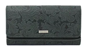 STARHIDE Women Embossed Floral Real Distressed Hunter Leather RFID Blocking Clutch Wallet 5585