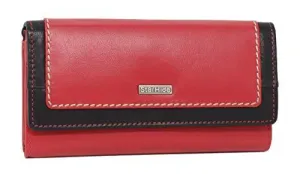 StarHide Women RFID Blocking Leather Flap Over Long Clutch Wallet Red Black 5560