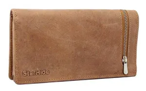 STARHIDE Womens RFID Shielded Real Distressed Hunter Leather Clutch Wallet 5565 (Brown)