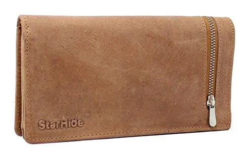 STARHIDE Womens RFID Shielded Real Distressed Hunter Leather Clutch Wallet 5565 (Brown)