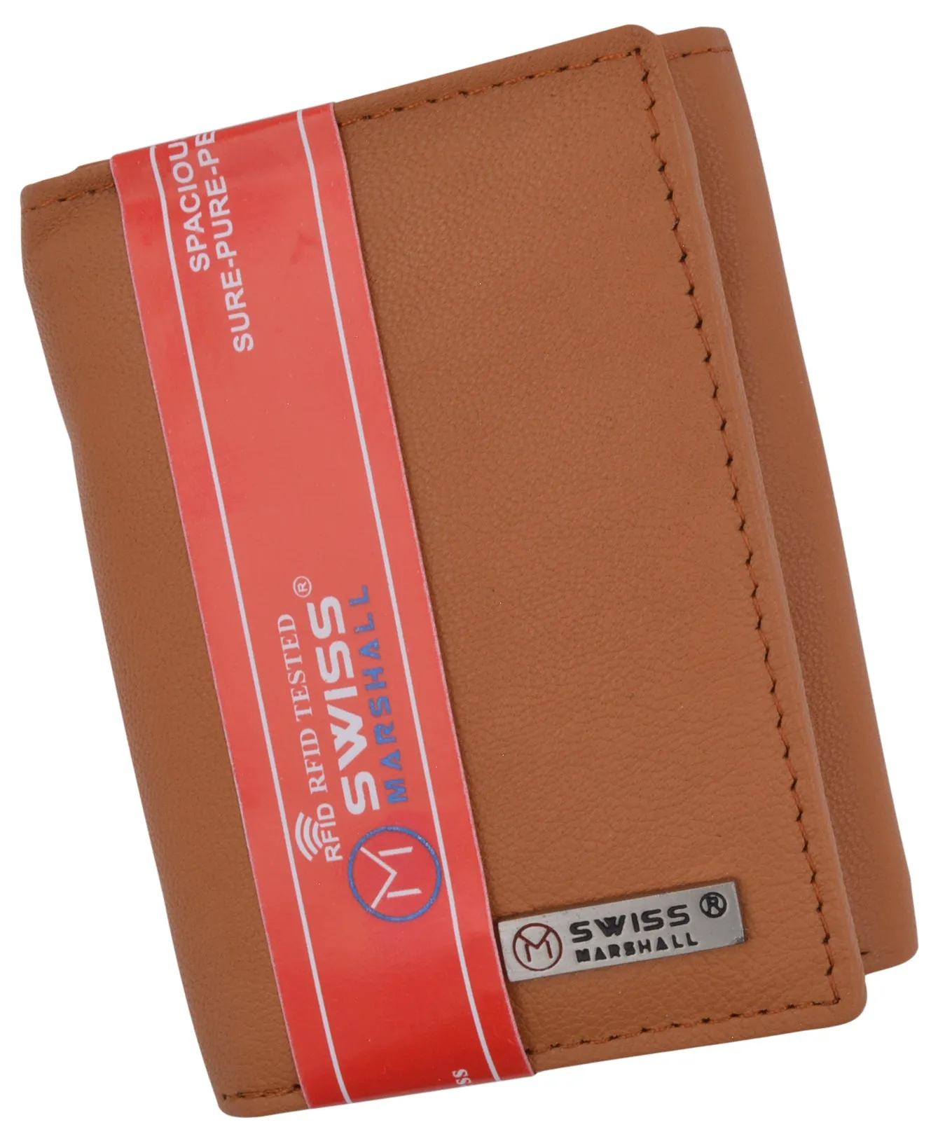 Swiss Marshall Executive Mens RFID Protected Trifold Genuine Leather Wallet ID Window