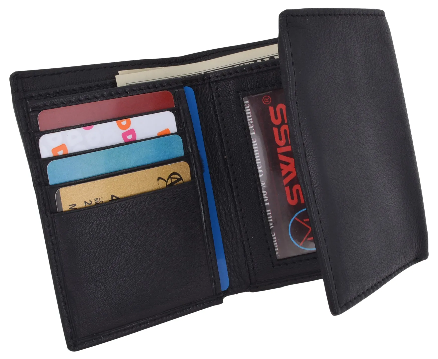 Swiss Marshall Executive Mens RFID Protected Trifold Genuine Leather Wallet ID Window