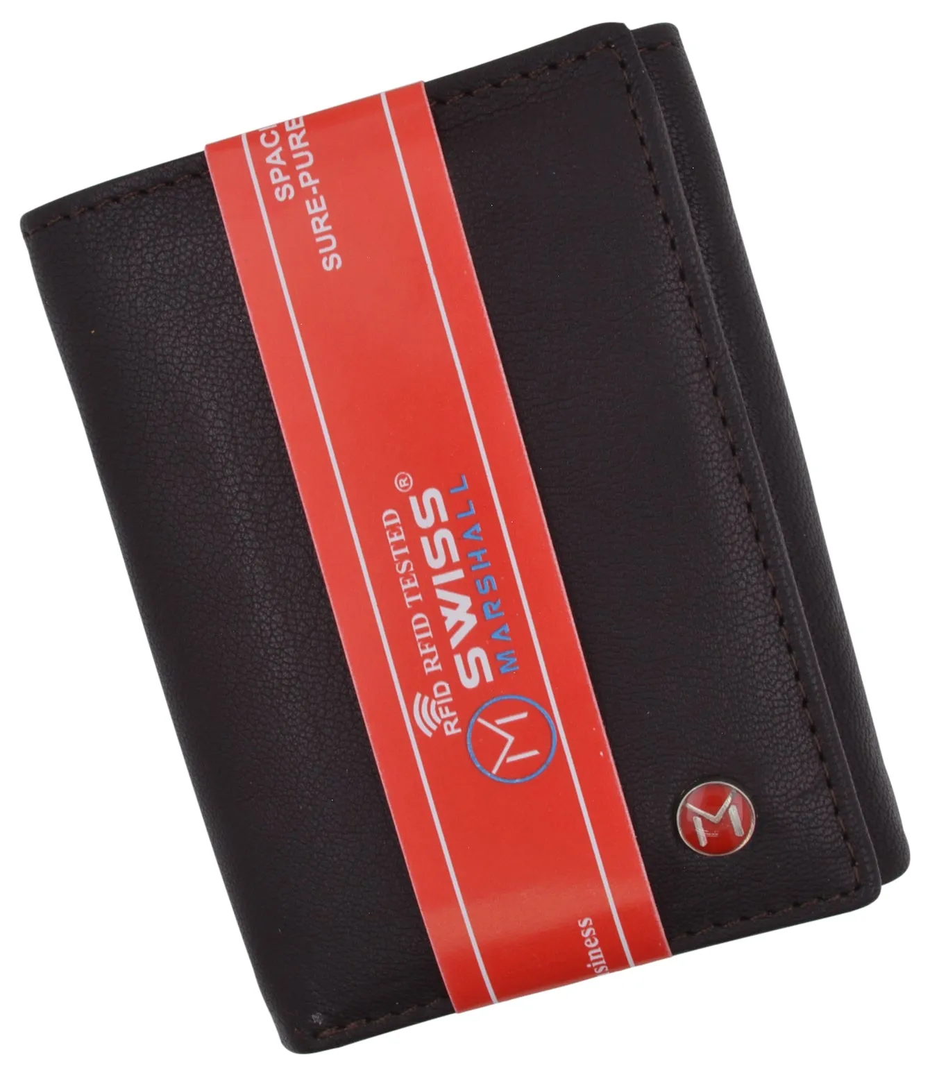 Swiss Marshall Mens Trifold Wallet RFID Blocking Genuine Leather Bifold ID Window