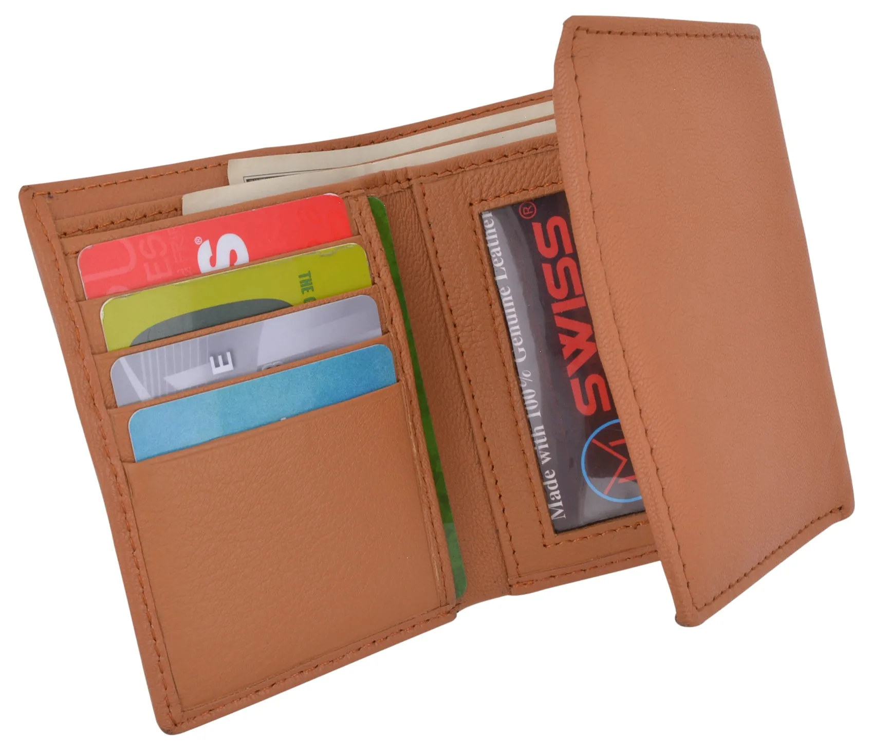 Swiss Marshall Mens Trifold Wallet RFID Blocking Genuine Leather Bifold ID Window