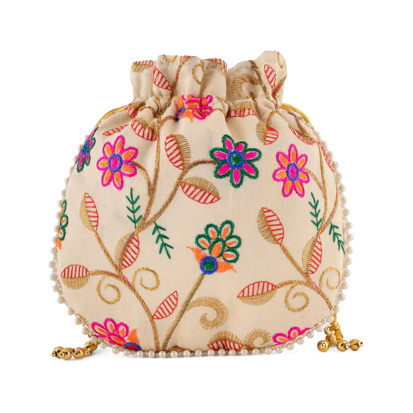 Teejh Gardenia Multicoloured Embroidered Potli Bag