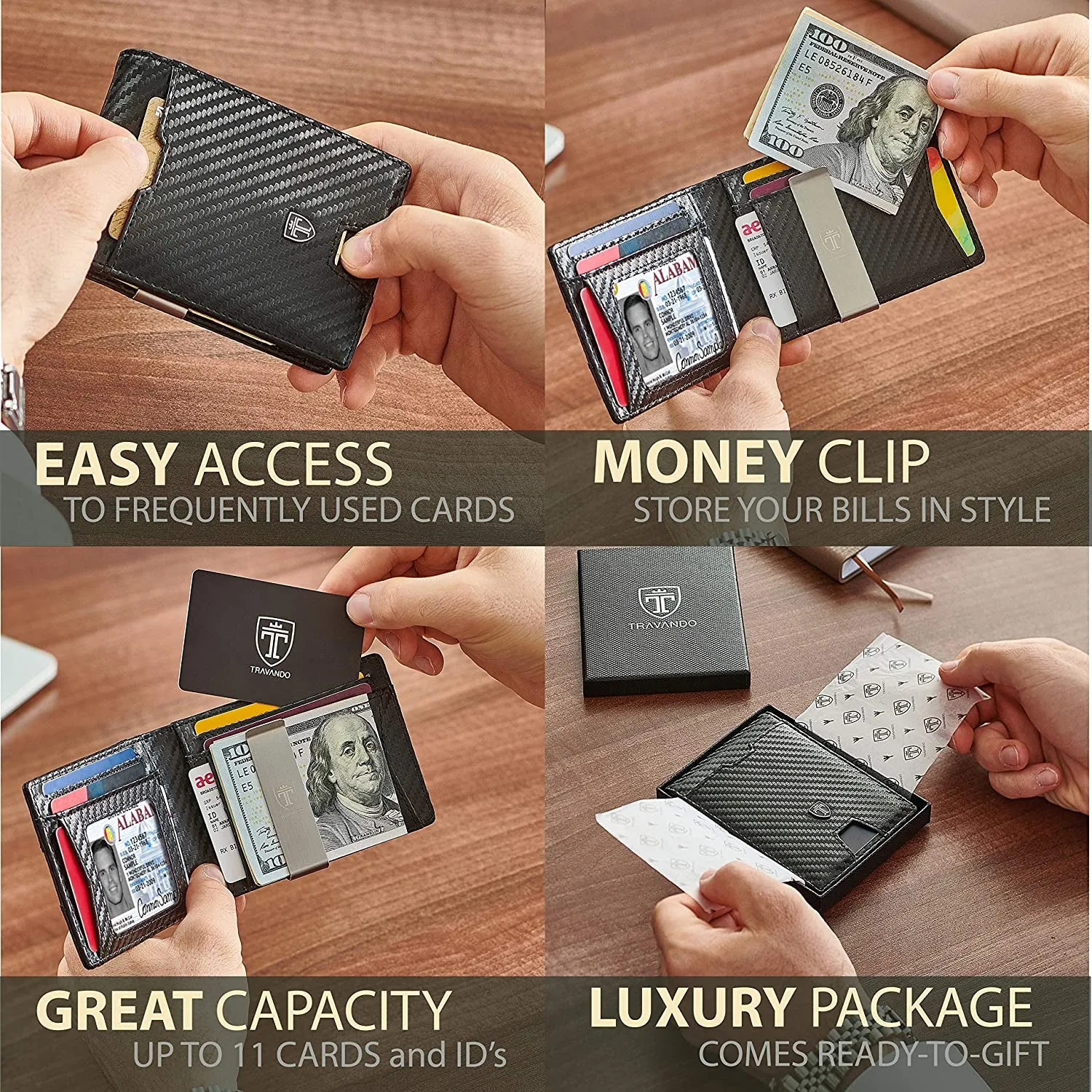 TRAVANDO Mens Slim Wallet with Money Clip AUSTIN RFID Blocking Bifold Credit Card Holder for Men with Gift Box