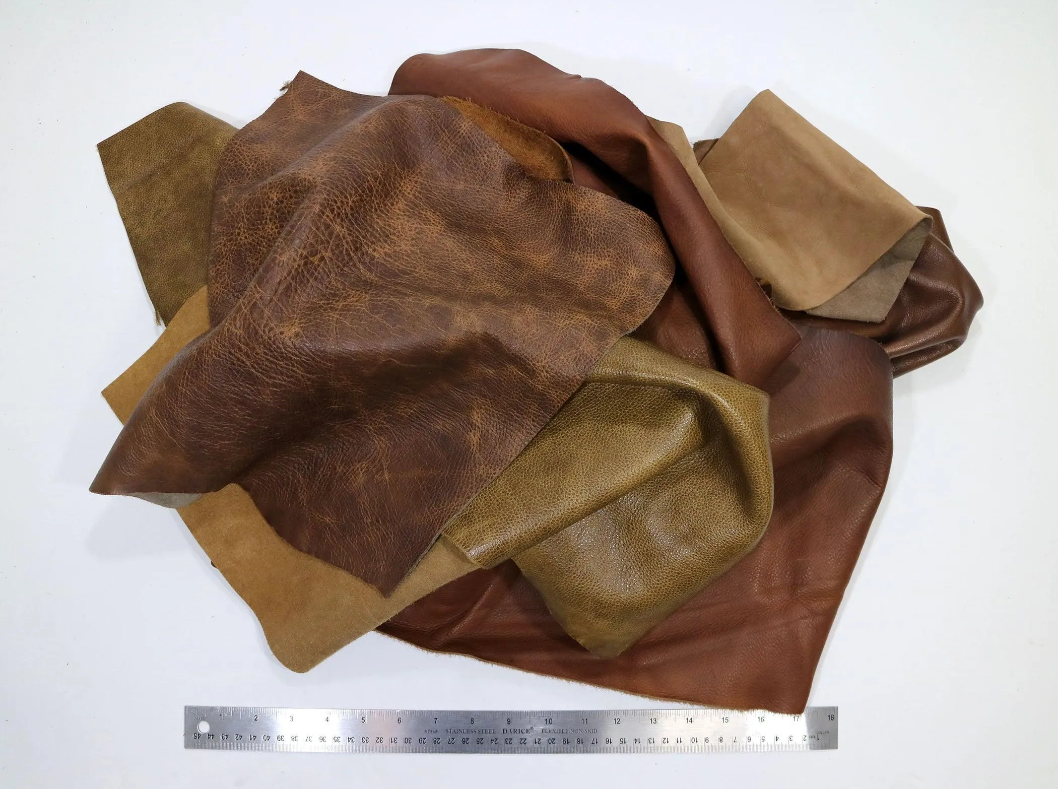 Upholstery Leather Remnants, Premium Mixed Browns