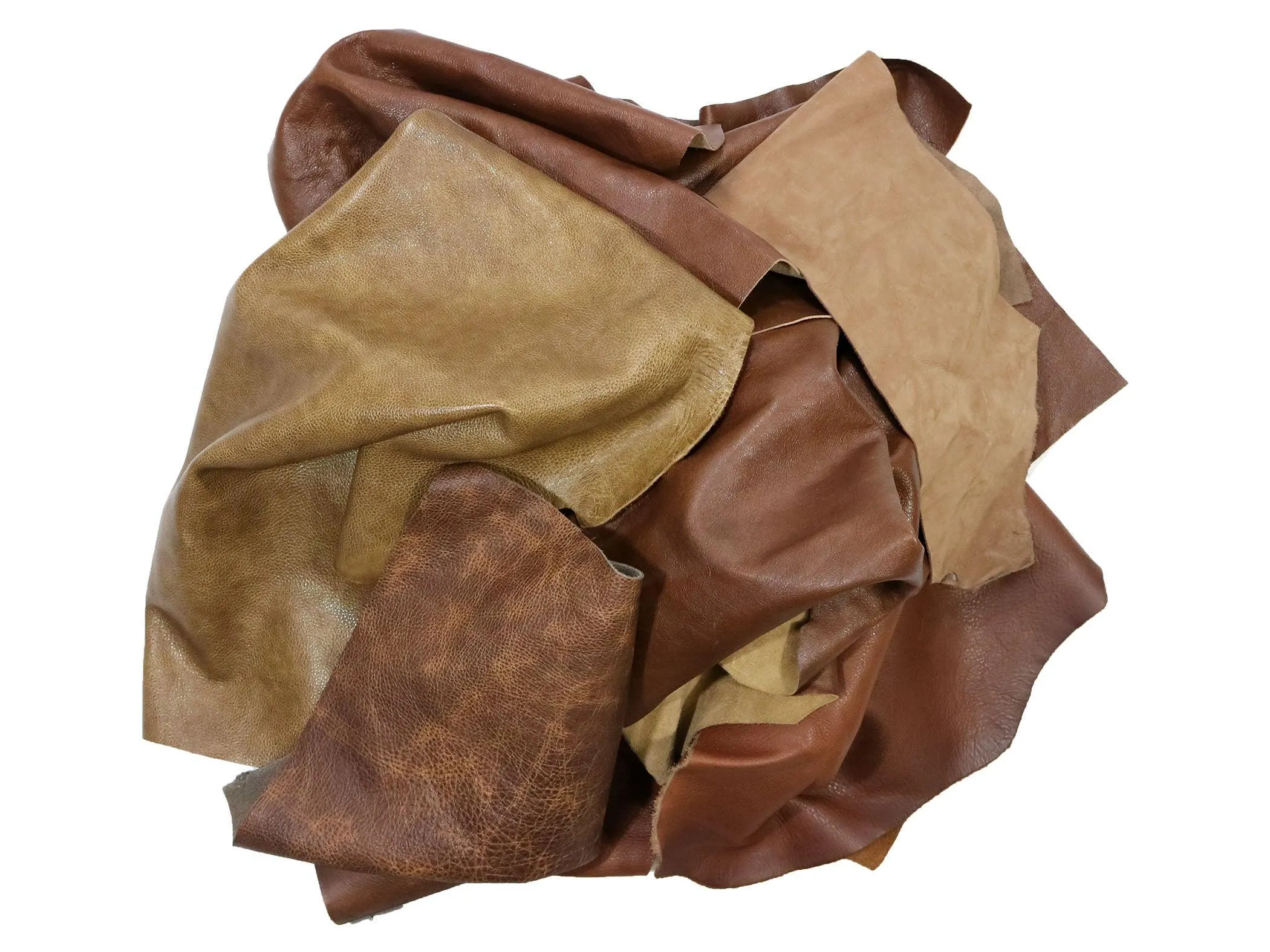 Upholstery Leather Remnants, Premium Mixed Browns