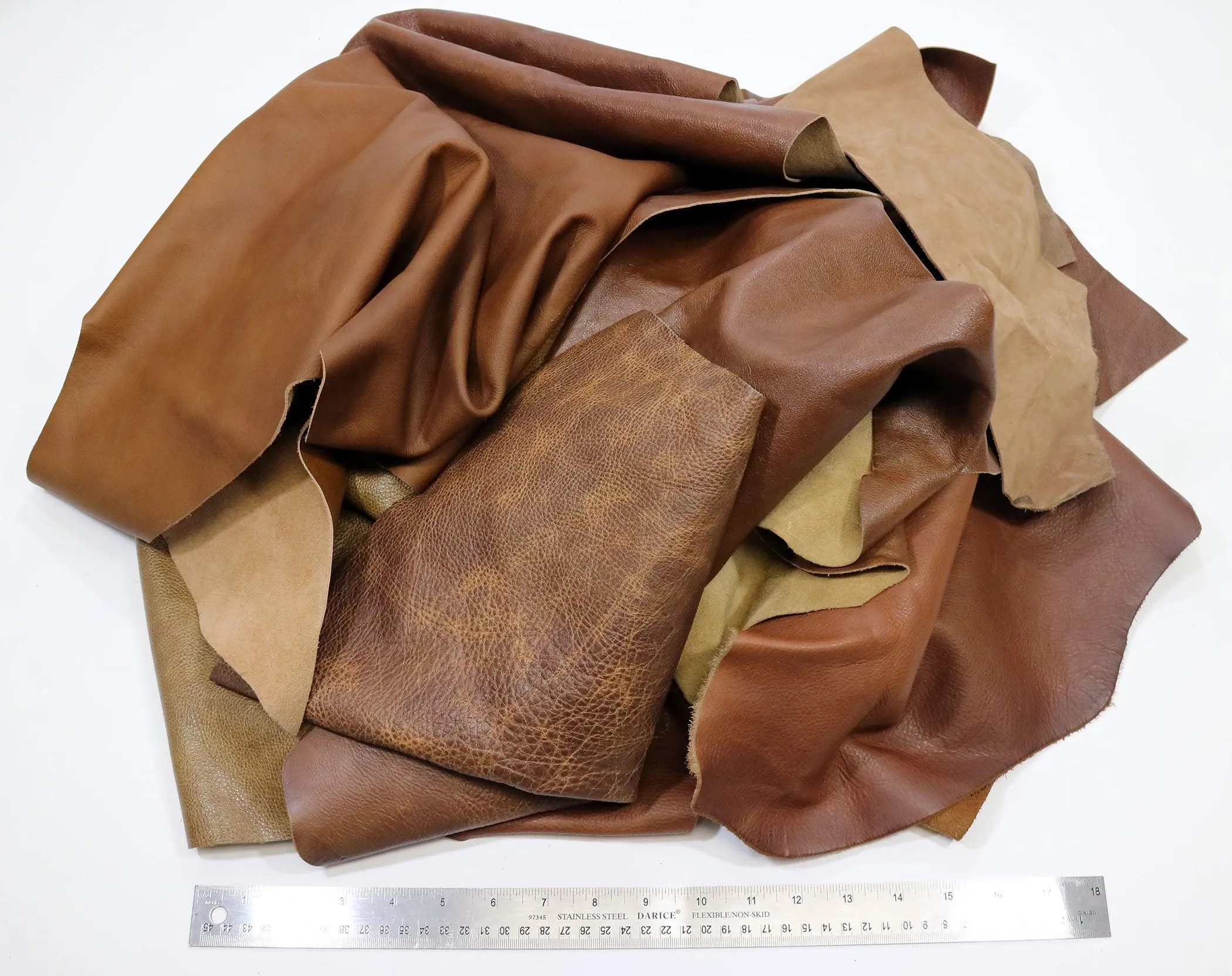 Upholstery Leather Remnants, Premium Mixed Browns