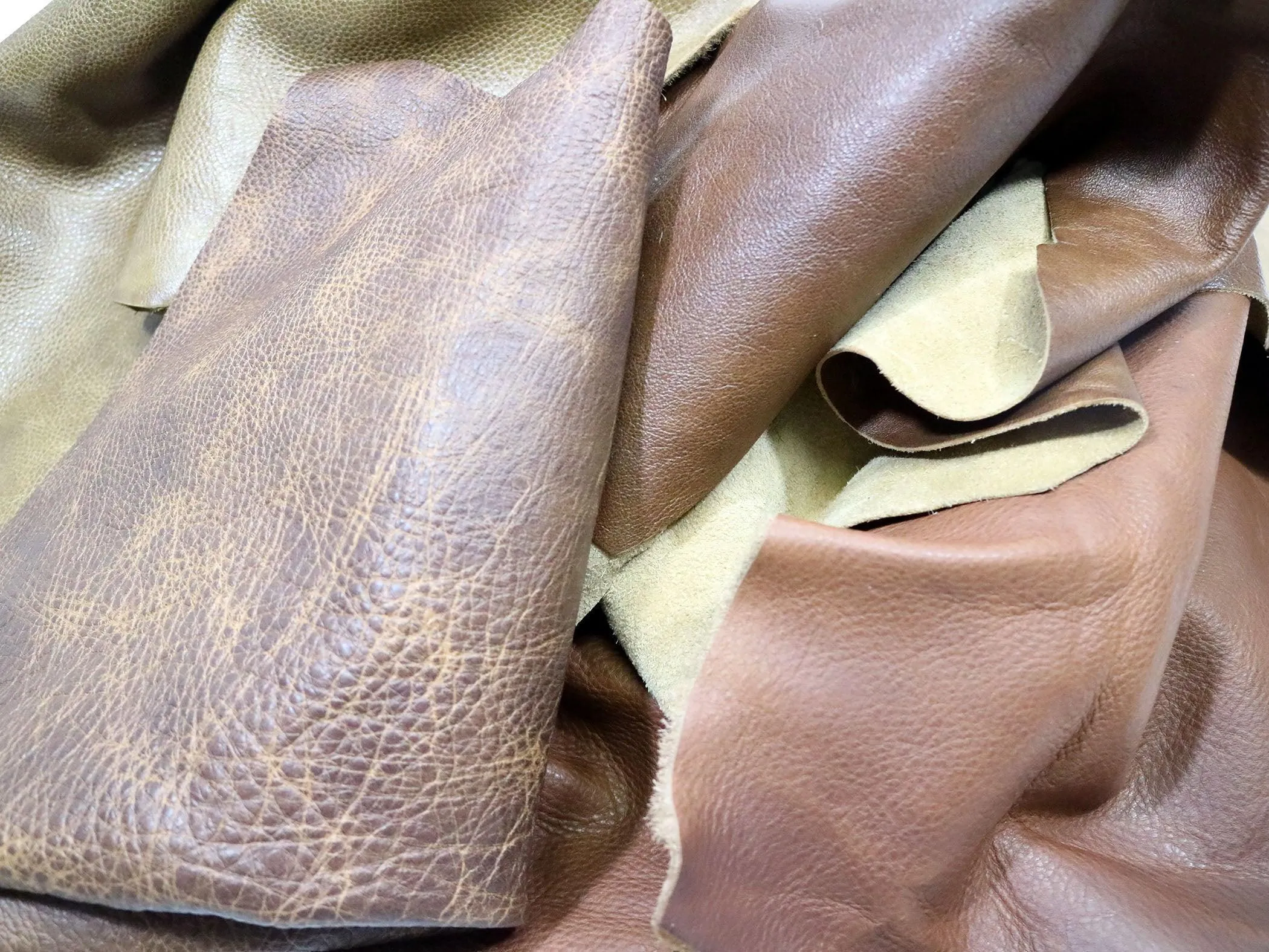 Upholstery Leather Remnants, Premium Mixed Browns