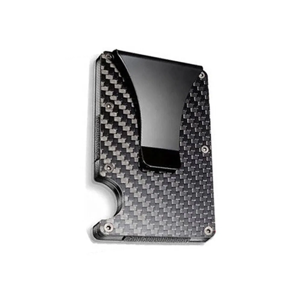 US 1-2 Carbon Fiber Wallet Smart Clip Credit Card Holder Metal Rigid RFID Block