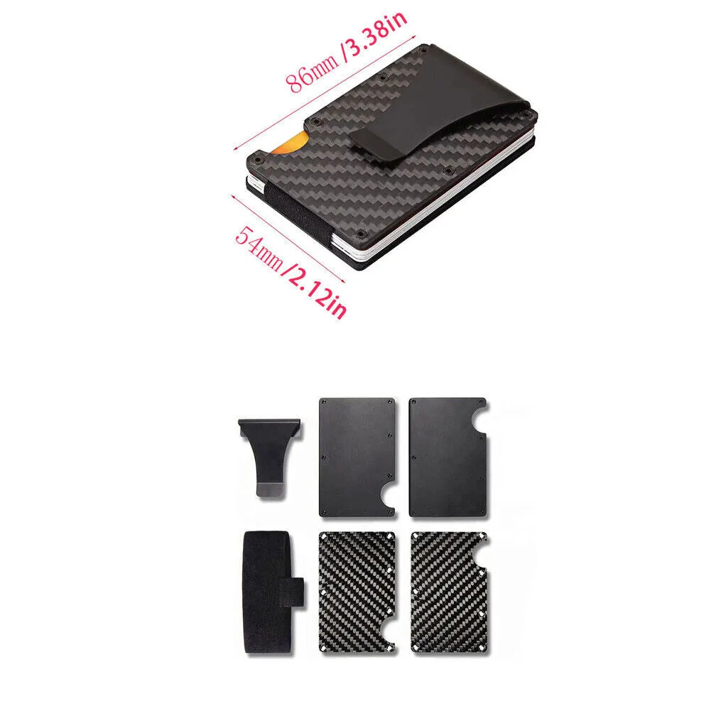 US 1-2 Carbon Fiber Wallet Smart Clip Credit Card Holder Metal Rigid RFID Block