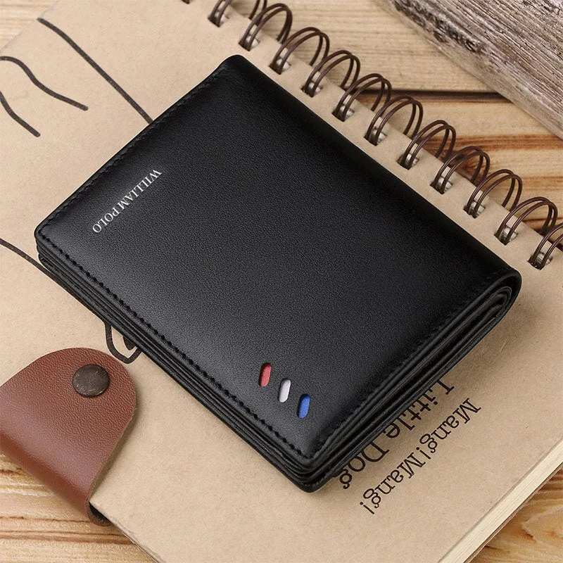 WilliamPOLO 100% Genuine Leather Men Wallets Men Wallet   Male Purse Short Wallet Money Clip Purses Leather Purse Wallets